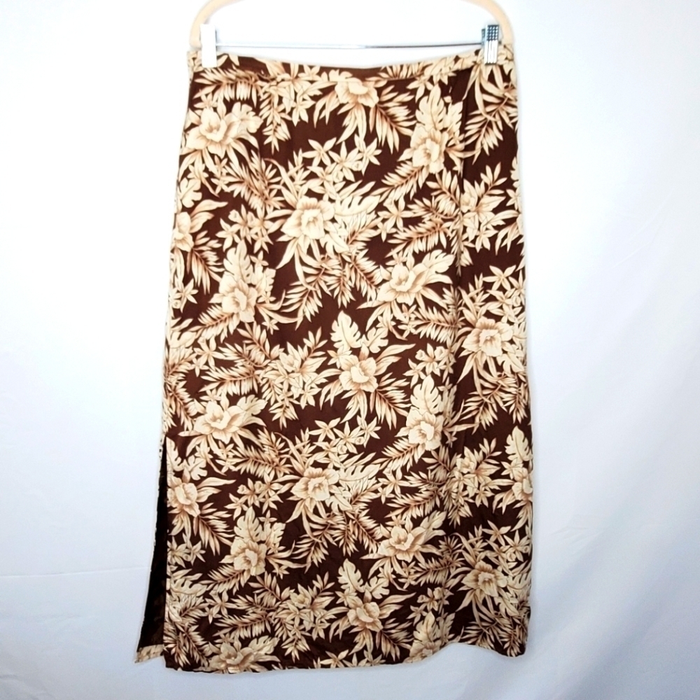 Talbots Pure SILK Floral Maxi Skirt Size 16 Leaf Print Lined Retro Spring Whimsy